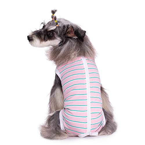 Image of Puppy Striped Recovery Suit for Female Male Dogs Cats,Zip Up Dog Onesie Recovery Shirt Abdominal Wounds,Professional Spay Neuter Dog Pet Bodysuit After Surgery Wear Anti Licking Wounds