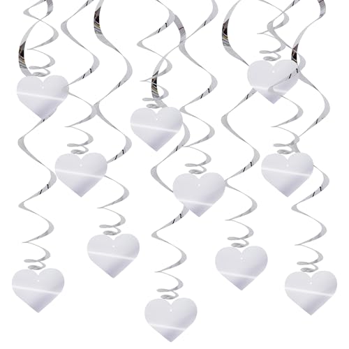 BEISHIDA Happy Valentine's Day Hanging Swirls Valentine's Decorations Silver Heart Hanging Ornament Wedding Anniversary Engagement Proposal Party Supplies Romantic Party Decorations Pack of 15