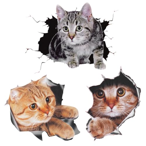 LEEQ 3 adesivi per auto, 3D, rimovibili, a forma di gatto, decorazione per finestrini, auto, divertente decorazione a forma di gattino