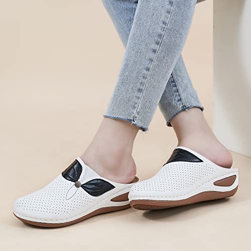 Ecetana Clogs For Women Comfortable Slip On Leather Mule With Arch Support Womens Casual Wedge Sandals Shoes #TOP5