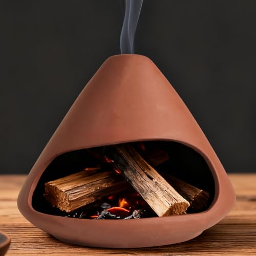 Palo Santo Halter, Mini Keramik Räucherstäbchenhalter mit Schornstein Räuchergefäß Schale für Salbei Sticks Kegelverbrennung oder Kerze Zongzi Ton Räuchertopf für Yoga Meditation Heim (Braun)
