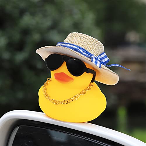 Image of wonuu Car Rubber Duck, Yellow Duck Decoration Dashboard with Sun Hat Swim Ring Necklace Sunglasses for Car Dashboard Decorations