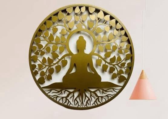 Image of M.K Handicraft Buddha Metal 3D Wall Art 24 IN WIth LED Backlite Wall Hanging with Led Backlight Decorative Showpiece - 60 cm (Iron, LED Backlite Gold) (GOLD)