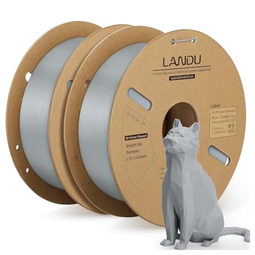 LANDU PLA Plus(PLA+) Filament 1.75mm Grey 2KG, High Toughness and Stronger PLA+ 3D Printer Filament Pro, Dimensional Accuracy +/- 0.02mm, 2 Pack 1kg Spool(2.2lbs) Fits for Most FFF 3D Printers