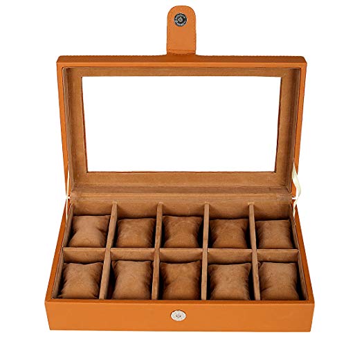 Leather World PU Leather 10 Slots Wrist Watch Box Case Organizer Jewelry Storage for Men and Women (Tan)