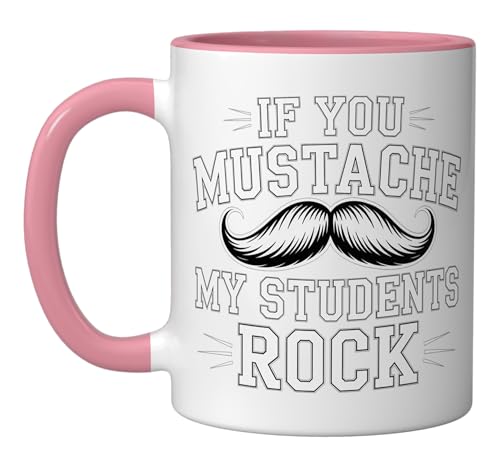 Taza de cerámica rosa y blanca para docente miniatura 1