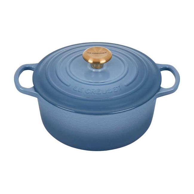LE CREUSETSignature Enamelled Cast Iron Round Casserole Dish With Lid, 24 cm, 4.2 Litre, Chambray, 21177244344441