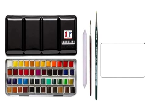 Sennelier - Caja de pintura de acuarela (36 +12) con 2 pinceles + 2 postales y difuminados EMI CRAFT