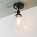 Permo Vintage Industrial Semi Flush Mount Ceiling Light Fixture Pendant Lighting with Funnel Flared Clear Glass Shade (Black)