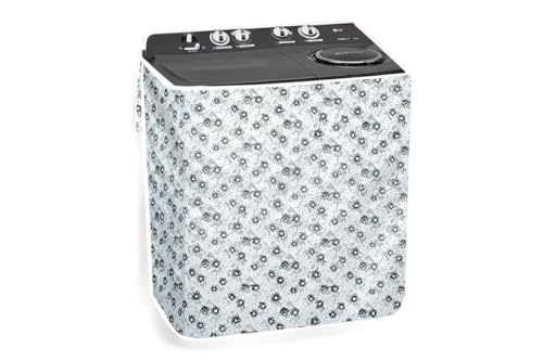 Image of The Furnishing Tree PVC Washing Machine Cover Compatible for Samsung 8.5 KG Semi-Automatic Top Loading WT85B4200GD /TL, Washing Machine Waterproof and dustproof, Floral Pattern Light Gray