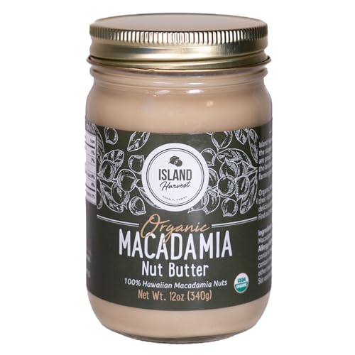 Island Harvest Macadamia Nut Butter - Made with 100% Hawaiian Organic Macadamia Nuts; All-Natural Nut Butter; Non-GMO; High In Fiber; 12 Ounce (Pack of 1)