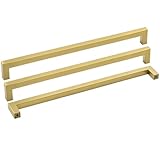 goldenwarm 5 Pack Gold Cabinet Pulls Brushed Brass Drawer Pulls - J12GD320 Gold Kitchen Cabinet Handles Square Bar Pulls Antique Brass Bathroom Cabinet Hardware 12-3/5 Inches Hole Spacing