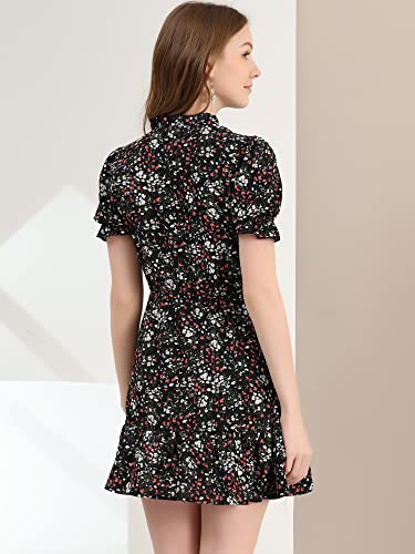 Image of Allegra K Womens Floral Chiffon Mini Dress Ruffle Hem Puff Short Sleeve