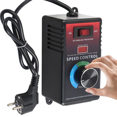 MaxEarn Drehzahlregler 230V Motor Spannungsregler 15A Überlastschutz Spitzenleistung 4000W Frequenzumrichter Drehzahlregler für Winkelschleifer Bläser Handbohrer Kreissägen EU-Stecker