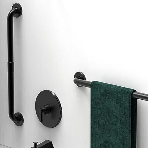AmeriLuck Dual Pack 1-1/4 x 24‘’ 2 Pack Stainless Steel Bath Safety Grab Bar, ADA Compliant 500lbs Loading Capacity, Matte Black, Assembly Needed Cover