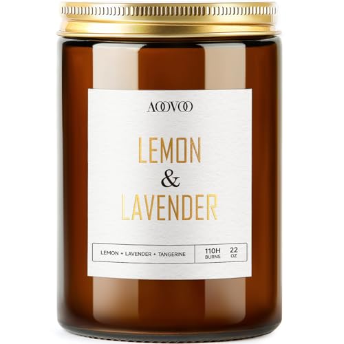 Image of AOOVOO Lemon Lavender Scented Candle - Lavender Candle, Scented Candles, Soy Candles for Home 22 oz