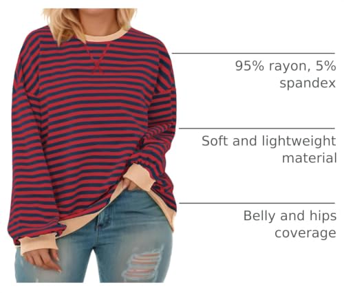 Image of ROSRISS Womens-Plus-Size-Oversized-Sweatshirts Striped Colorblock Long Sleeve Shirts Casual Crewneck Pullover Sweaters XL-5XL