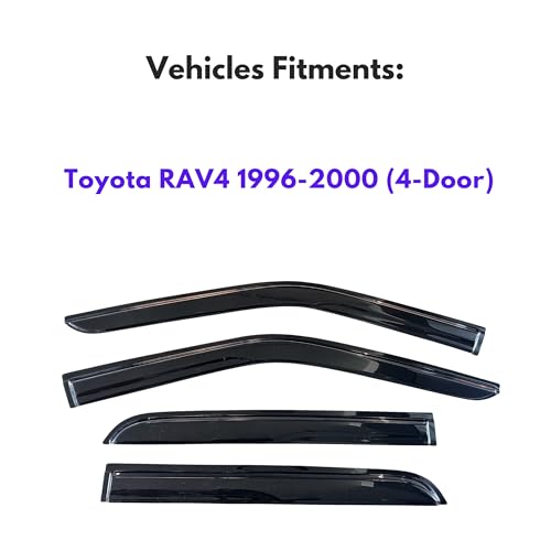 Image of KPY Window Visor Compatible with Toyota RAV4 1996-2000 (4-Door), Rain Guard Side Window Vent Deflectors Tape-On Style, 1996 1997 1998 1999 2000, Black