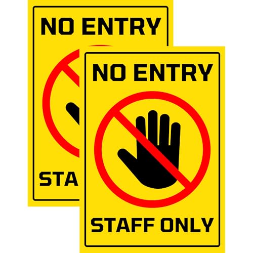 Image of No Entry Staff Only Sign Sticker Board (20.5 x 14.5 CM) - Peel & Stick or Screw Fixing - Pre-Drilled 4 Corner Holes - Pack of 2 (No Entry Staff Only, Medium -20.5 x 14.5 CM)
