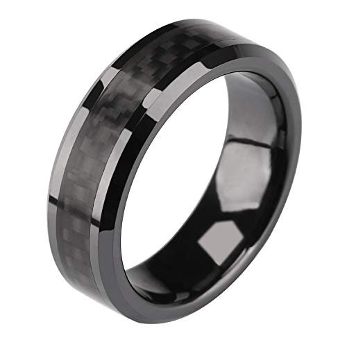 SOMEN TUNGSTEN 6mm 8mm Black Ceramic Ring with Black Carbon Fiber Inlay Wedding Band for Men Women Size 5-14