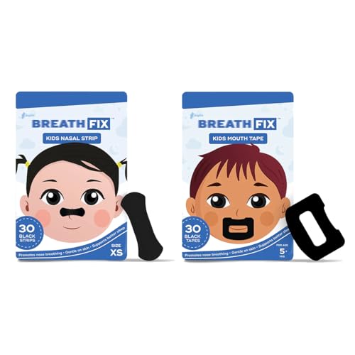 Image of BREATH FIX Kids Deep Sleep Combo (Extra Small) - Black Nasal Strips (Extra Small, 30 Strips) + Black Mouth Tape (30 Tapes) | Enhances Sleep | Supports Nasal Breathing | Hypoallergenic Adhesive | CDSCO Approved