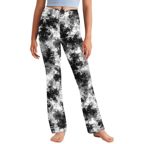 Teen Girls Graphic Flare Yoga Leggings Kids Preppy High Waist Yoga Pants Petite Lightweight Gradient Dance Pants