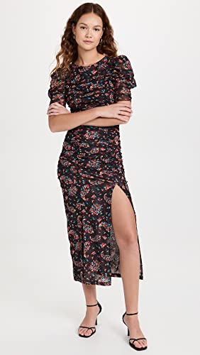 Robe midi Briella imprimé noir et violet taille S en coupe fluide