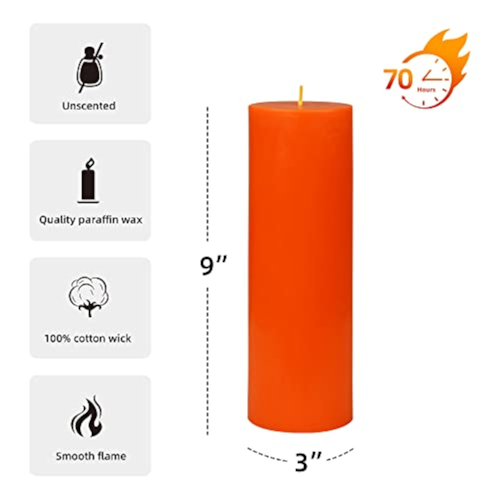 Orange Pillar Candle 3 by 9-Inch