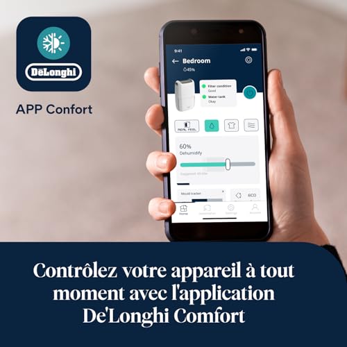 De'Longhi Tasciugo AriaDry Multi - Déshumidificateur et Purificateur Portable pour la Maison, Élimination de l'Humidité 21L/24h, Séchage, Anti-Moisissure, Wi-Fi et Alexa, Écran LCD, Gris (DDSX220WFA)