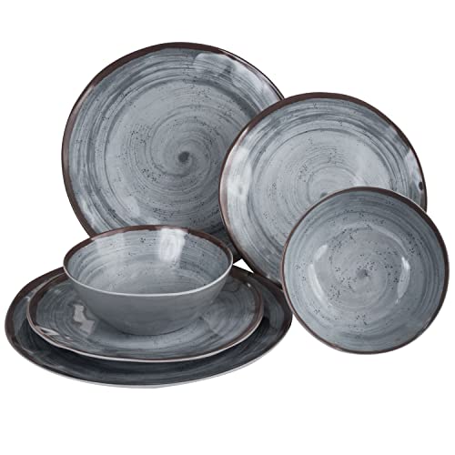 Melamin Camping Geschirr Set für 2 Personen grau 6 Teile - mit...