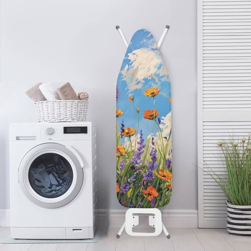 Image of Ironing Board Cover Decor 15x54 Inch, Iron Board Cover with Nose Pocket, Hook and Loop Fastening Stain Resistant,Protection Covers with Elastic Edge Oil Art Flowers Design
