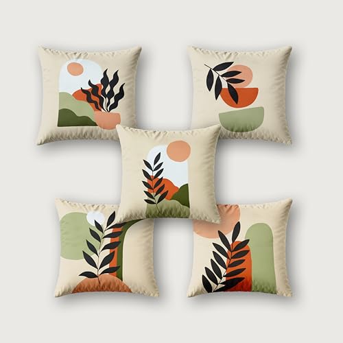 Image of Ultimate Trends Digital Printed Soft Cotton Feel Polyester Decorative Cushion Cover, Modern Eligent Designs, Heavy Long Life Fabric,12 inch X 12 inch Set of 5,Off White Red