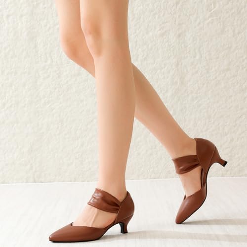 Image of RIBONGZ Kitten Heels for Women Closed Toe Comfortable Low Heels Pointed Toe Sexy Slip on Pumps Bridal Party Dressy Shoes