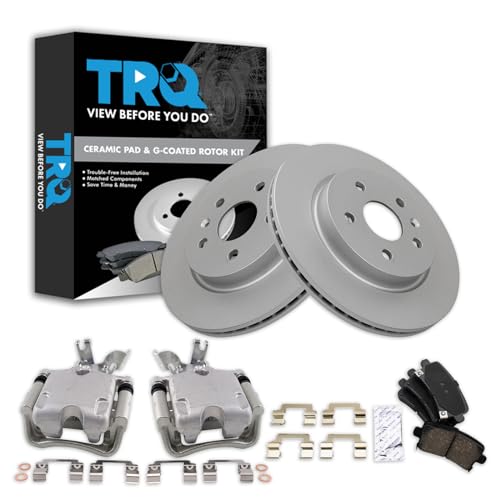 Image of TRQ Rear Brake Pad and Rotor Set Ceramic Vented Coated Rotors Calipers
