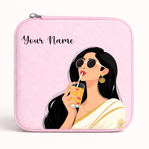 Image of PRIMIT Personalized Jewelry Box with Name & Birth Flower - Custom Travel Jewelry Organizer Case - Bridesmaid, Birthday, Christmas Gift for Women & Girls (Cool Girl)