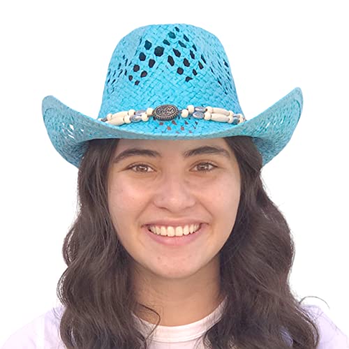 Image of SILVERFEVER Straw Cowboy Hat Cowgirl Hats Men Women Sun Hat Sombreros Vagueros Classic Western Accents Sombreros