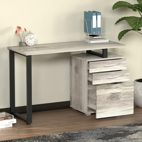 Bakaji Scrivania Con Cassettiera 3 Cassetti Tavolo Da Lavoro Porta Pc Computer In Legno Con Struttura In Acciaio Design Moderno 120 X 50 X 75 Cm Arredamento Casa Ufficio Cameretta (Grigio) - 2