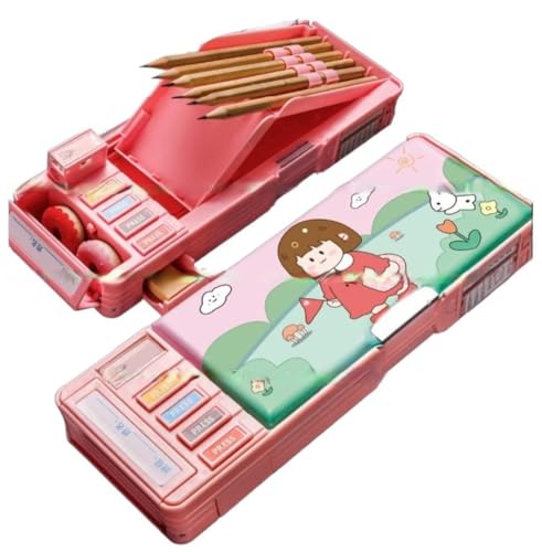 Image of LONGMIRE Plastic Pencil Box with Code Lock Pen Case Large Capacity Multi-Layer Multi-Function Storage Bag Secret Compartment Pencil Box for Kids- Multi-Color (Girl)