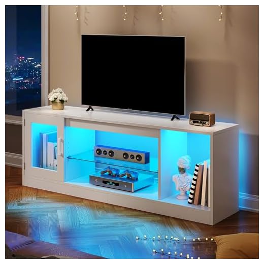 YITAHOME TV Schrank, TV Lowboard LED Weiß - Fernsehschrank Fernsehtisch mit RGB-LED-Leuchten Lowboard und Glasregal Fächern für 65 Zoll & kleinere TVs,für Wohnzimmer Schlafzimmer, B148 x H51 x T32 cm