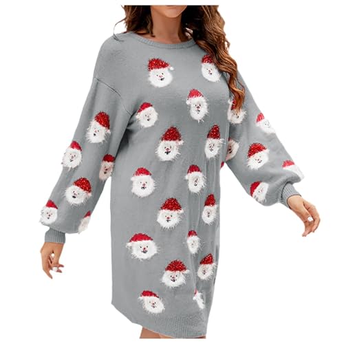 Weihnachtskleid Damen Strick Lustig - Kleid Weihnachten Damen Kurz Puffärmel Weihnachts Strickkleid Weihnachtsmann Warm Weihnachtskleider Langarm...
