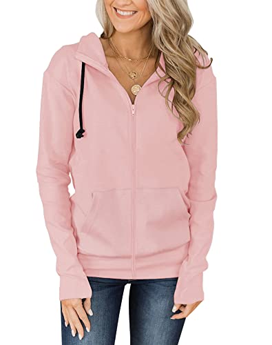 Fallorchid Womens Full-Zip Hoodies Casual Long Sleeve Sweatshirt With Pockets (1-Pink,Xx-Large,Us,Alpha,Adult,Female,Xx-Large,Regular,Regular) #TOP15