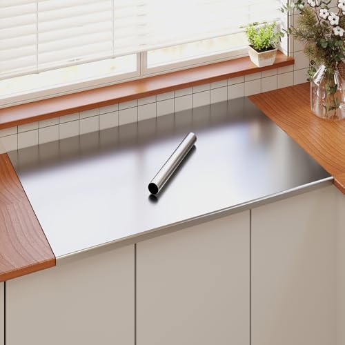 bimiti Tagliere in acciaio inox con mattarello 80 x 50 cm, tagliere antiscivolo con bordo in acciaio inox per cucina, bar, ristorante