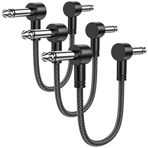 MOSWAG Guitar Patch Cables 3 Pack, guitar Patch Auxiliary Cable, Effect Pedal Cables, 1/4 inch TS Right Angle guitar Patch Cable Compatible with Bass Effects Pedal, 15 cm (6 inch)