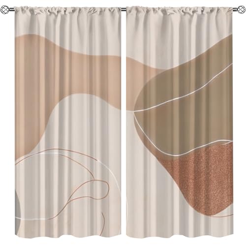 Abstract Modern Line Art Thermal Insulated Blackout Kids Curtains, Brown Rod Pocket Boy Curtains Sunshade Curtains for Living Room Kitchen Bedroom-2 Panels W42xL84in