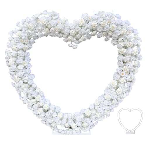 Heart Flower Arch Wedding Arch with Flowers, Romantic Heart Shaped Metal Archway for Indoor Outdoor Ceremony, Proposal, Party & Event Decoration (Pure White)