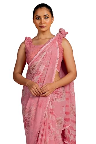 Image of MIRCHI FASHION Saree for Woman Georgette Floral and Leaf Printed | Elegant Farewell and Ceremonial Women's Sari with Blouse Piece