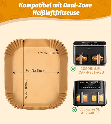 Ankway 120 Stück Backpapier für Heißluftfritteuse COSORI Dual Zone Air Fryer 8,5L, Verdickung Airfryer Backpapier für Philips Airfryer 4000 Series Stacked Dual, Cookwise 9L