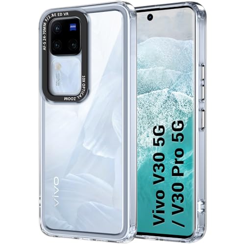 Image of TheGiftKart Hybrid Shockproof Back Cover Case for Vivo V30 / V30 Pro 5G | Stylish Camera Border | Electroplated Buttons | Crystal Clear Hard Back Cover Case (TPU & PC, Transparent Bumper)