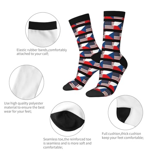 Torn Style American And The Czech Republic Flags Socks For Men Women Gift Sport Crew Socks Funny Wicking Socks4