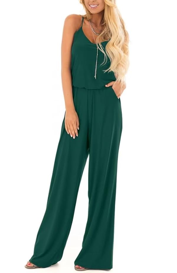Lacozy Women Sleeveless Tank Jumpsuits Casual Sexy Flowly Spaghetti Strap Wide Leg Pants Romper Blackish Green Large by Lacozy - Used condition - Image 2